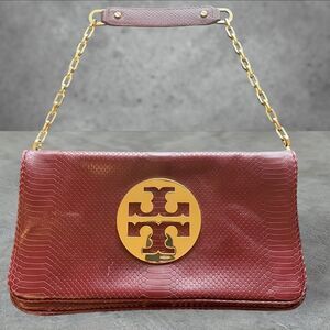 Tory Burch Burgundy Shoulder Bag with Gold Accents